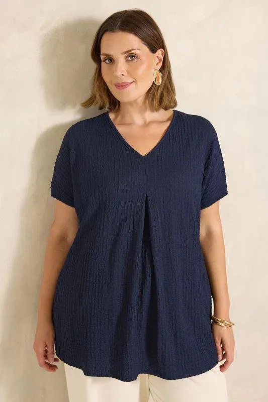 ESSENTIAL Curve 2 Pack Navy & Blue Pleat Tops