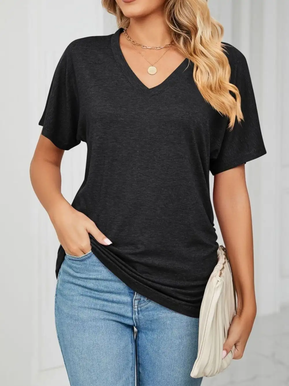Polished V-Neck Short-Sleeve T-Shirt