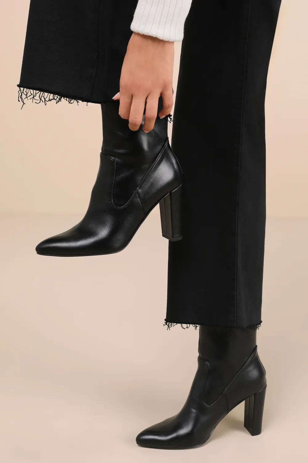 Casual Style Cream Wide-Leg Raw Hem Jeans