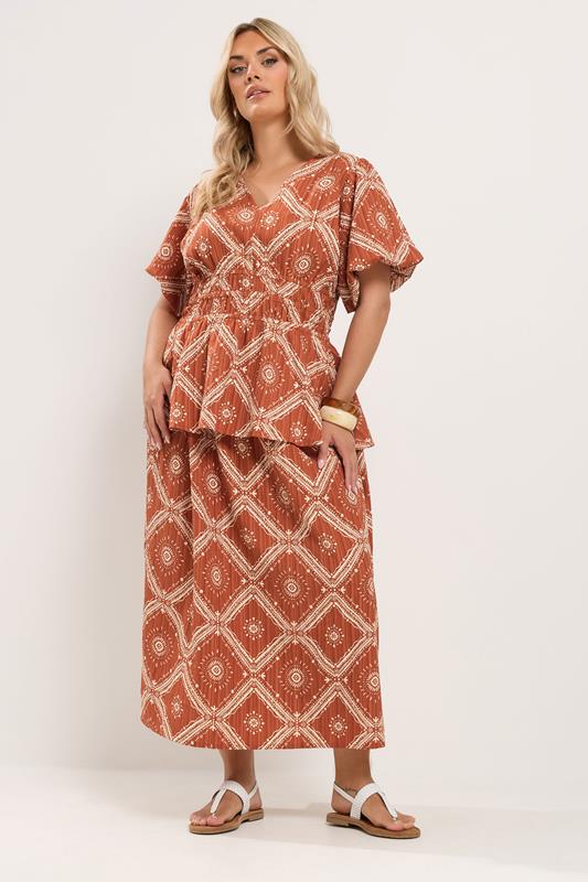 Orange Abstract Puff Sleeve Blouse detail 2