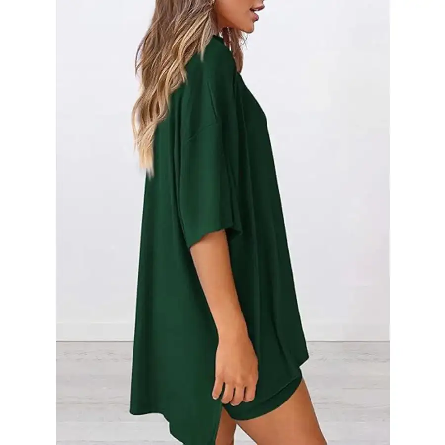 Oversized Round Neck Top and Shorts Set