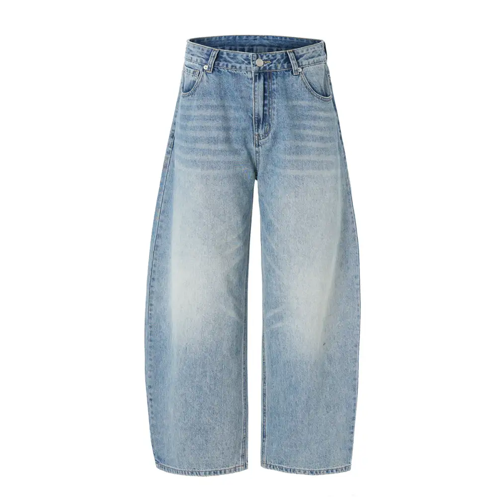 Wide Leg High Waist Washed Denim Jeans