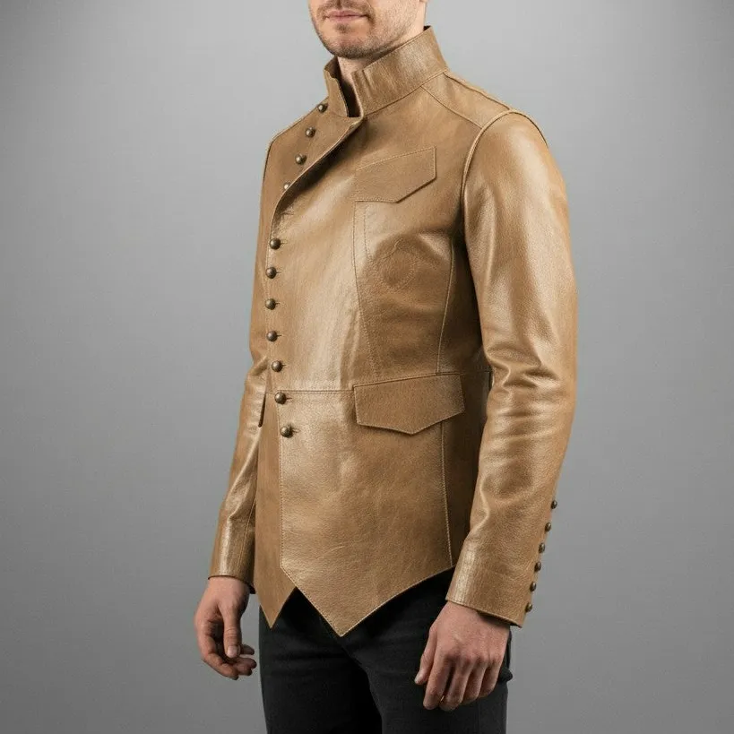 Leather Stand Collar Jacket