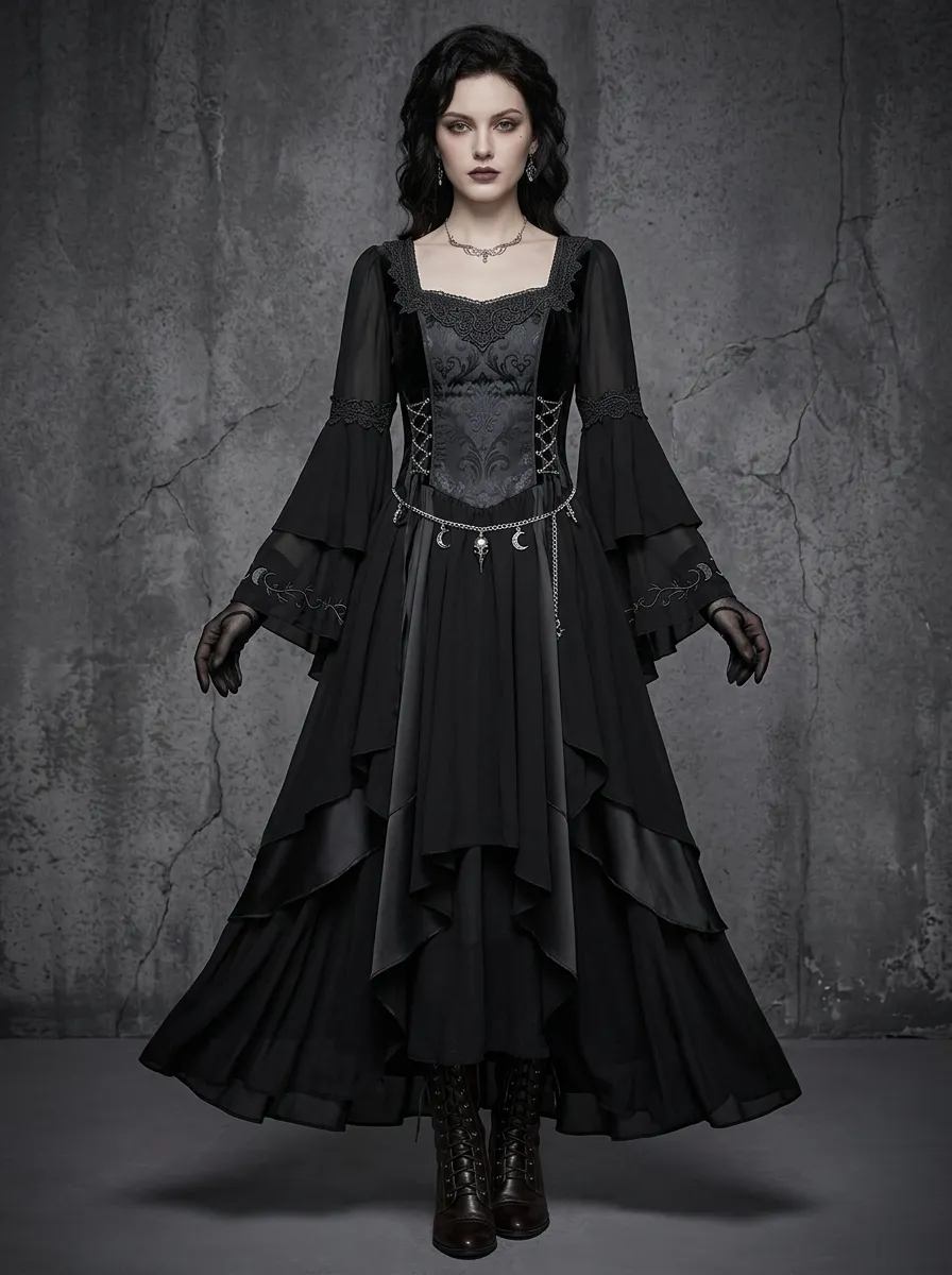 Victorian-Inspired Moon Chain Edit Women's Gothic Dress