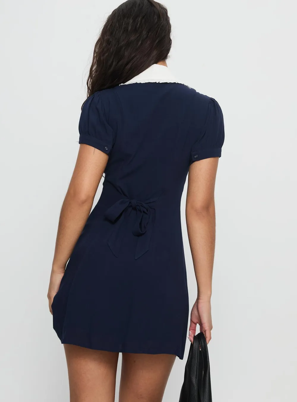 Navy Collared Button-Up Mini Dress