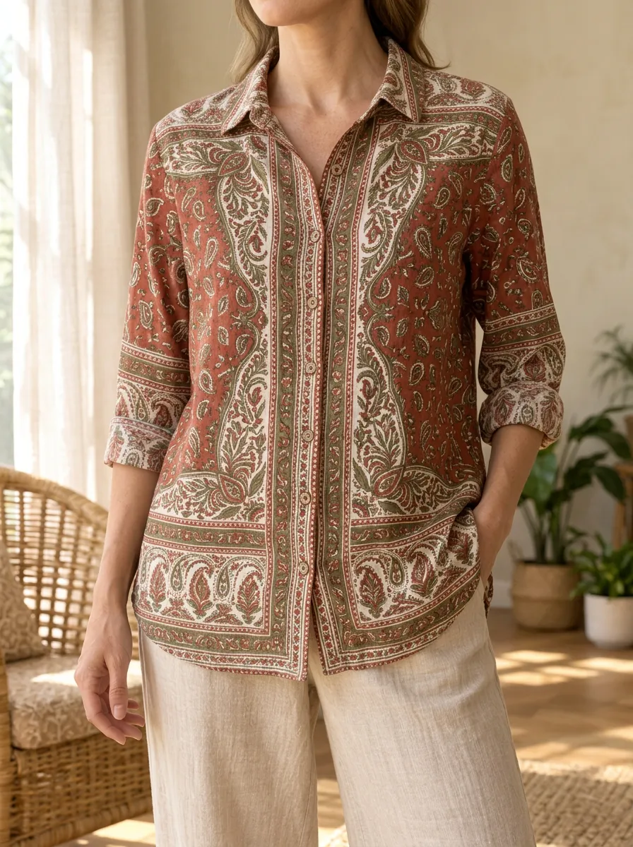 Women's Boho Paisley Pattern Printed Shirt