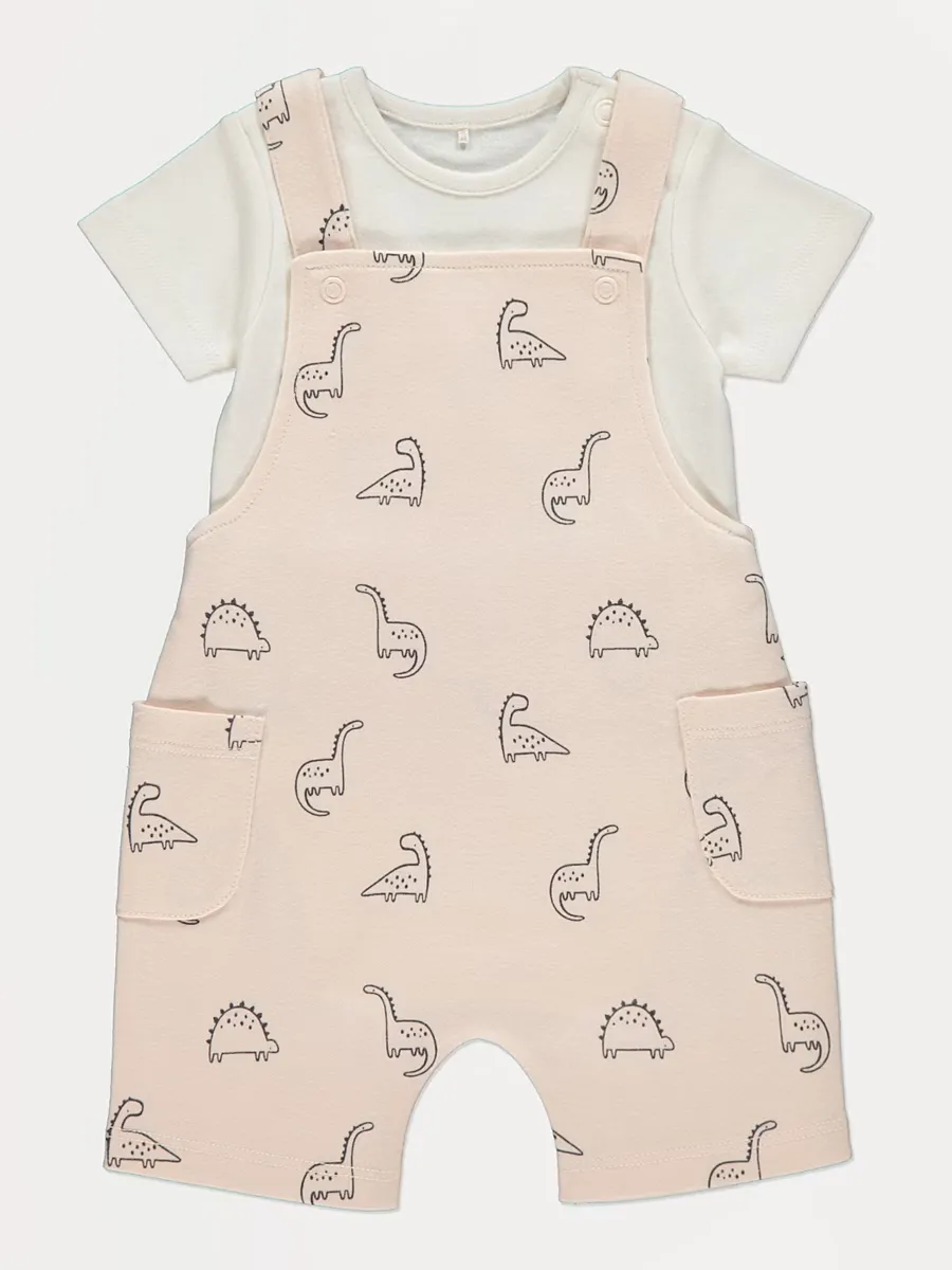 Pink Dinosaur Dungarees and Bodysuit Outfit