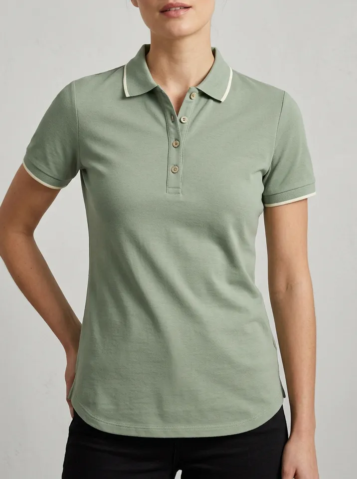 Women's Sage Green Contrast Trim Solid Color Polo Shirt