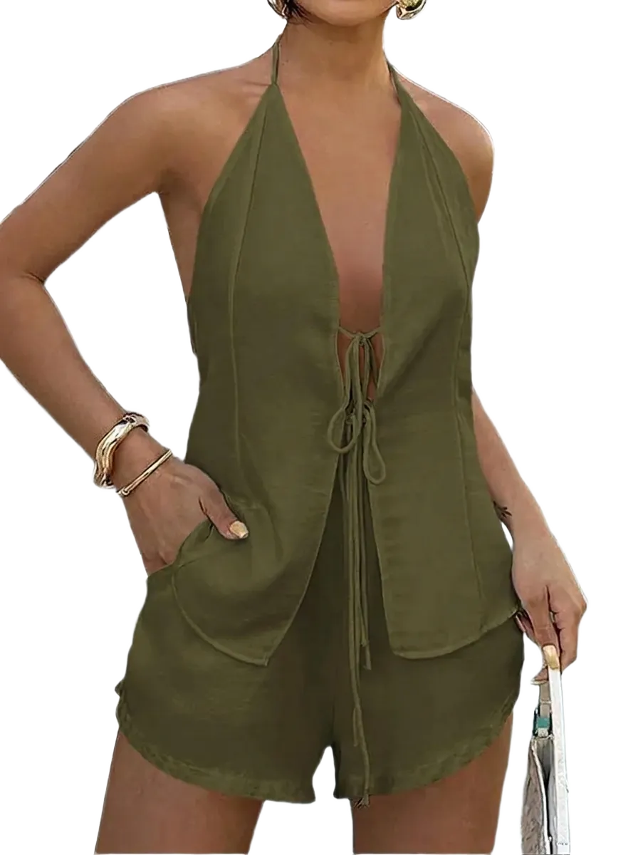 Women's Tie Back Top & Shorts Set