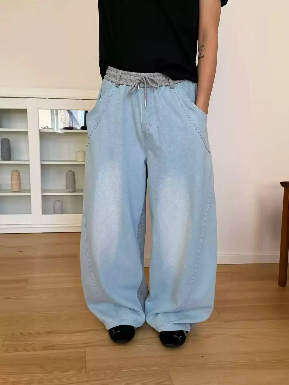 Light Wash Drawcord Jeans