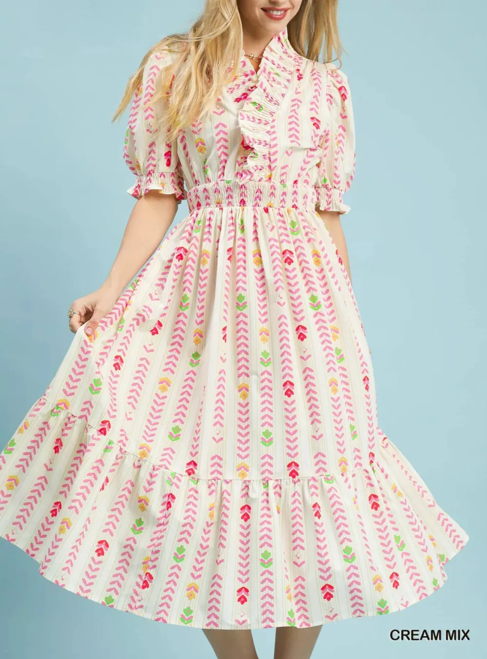 Modern Tiered Smocked Midi Dress