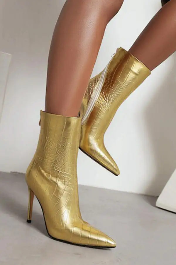 Stone Pattern Zip-Up Boots