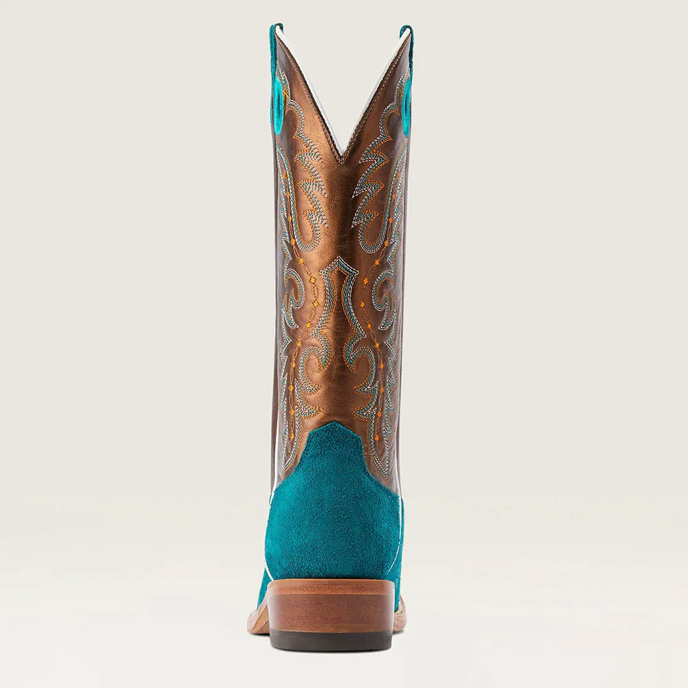 Faux-Suede Faux-Leather Embroidered Square-Toe Mid-Calf Boots