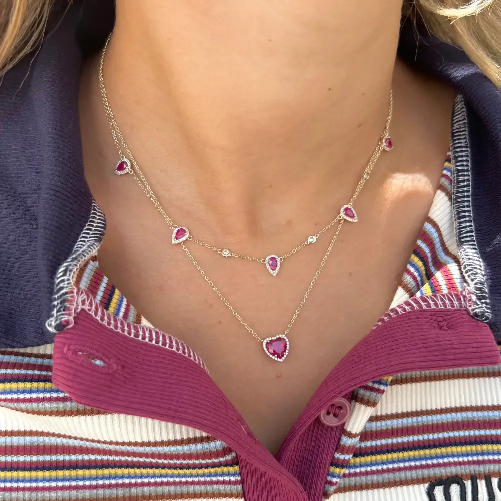 Classic Heart Diamond Ruby Necklace