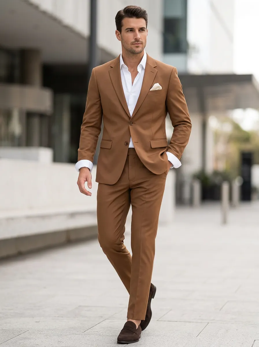 Notch-Lapel Two-Button Single-Breasted Tapered-Leg Men's Two-Piece Suit Set