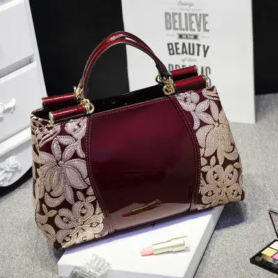 Glamorous Patent Leather Handbag Sequin Bead Shoulder Crossbody