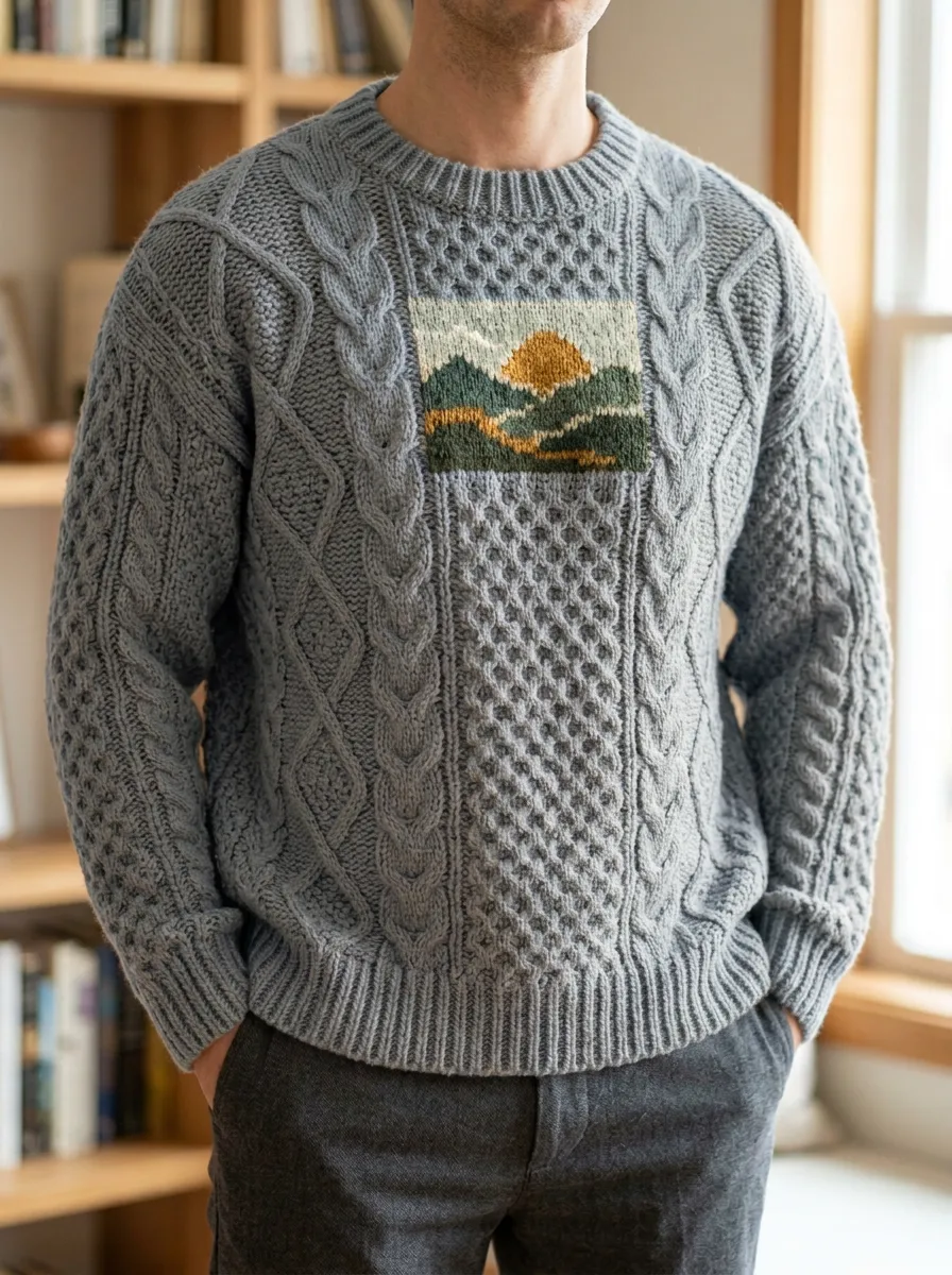 Men's Mountain Sunset Cable Knit Sweater
