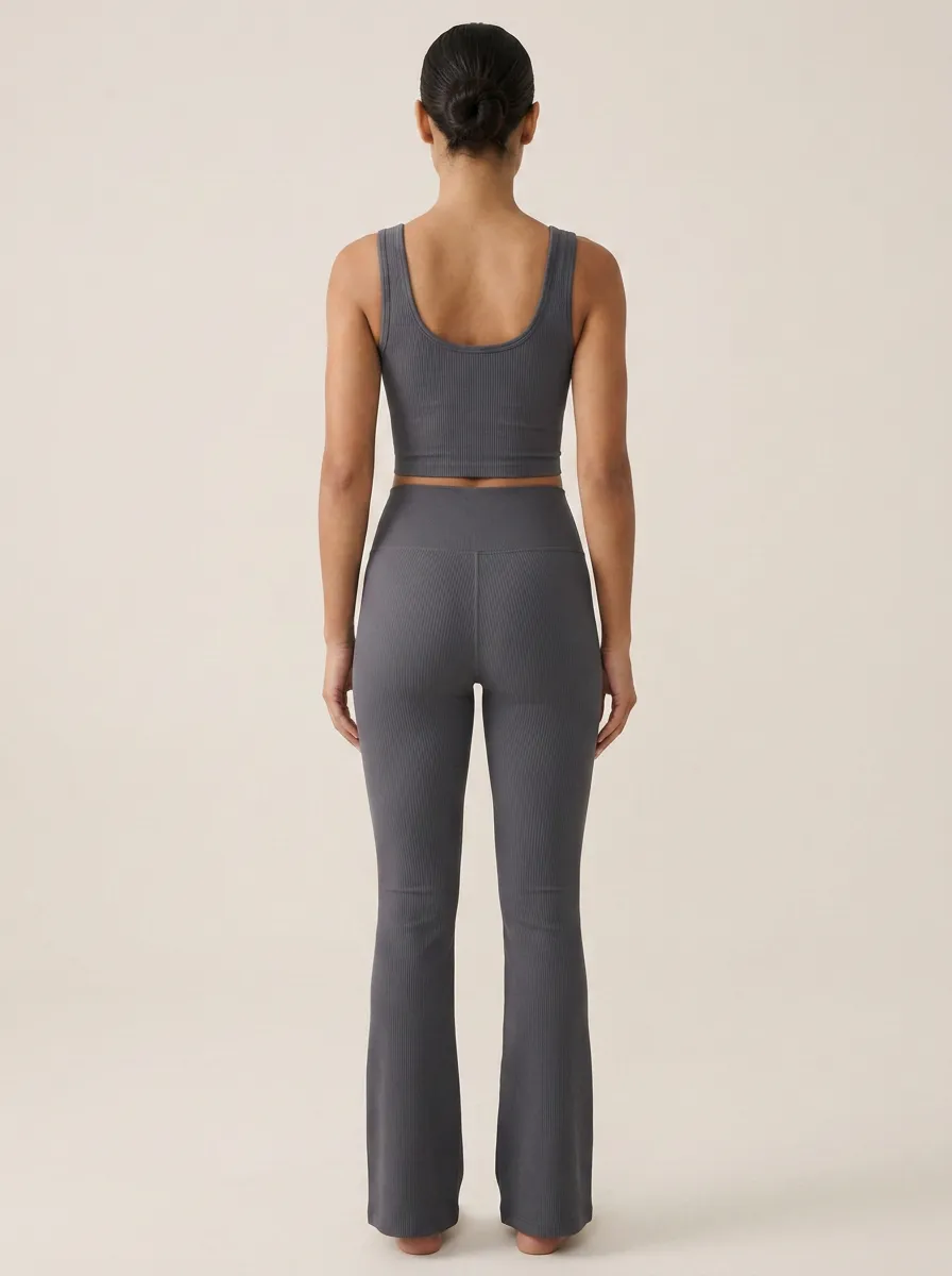 Ribbed Yoga Fitness Flared-Leg Women's Tank Top Flare Pants Active Set