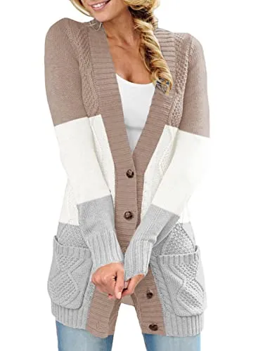 Women Open Front Cardigan Sweater Button Down Knit Sweater Coat