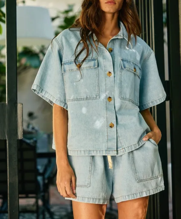 Washed Denim Shirt With Patch Pockets