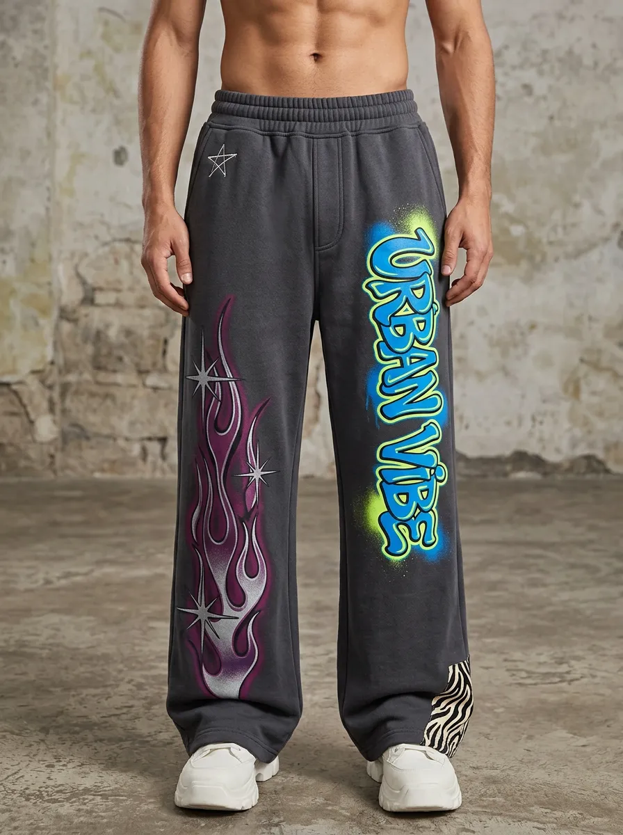 Men's Streetwear Urban Vibe Flame Star Printed Sweatpants