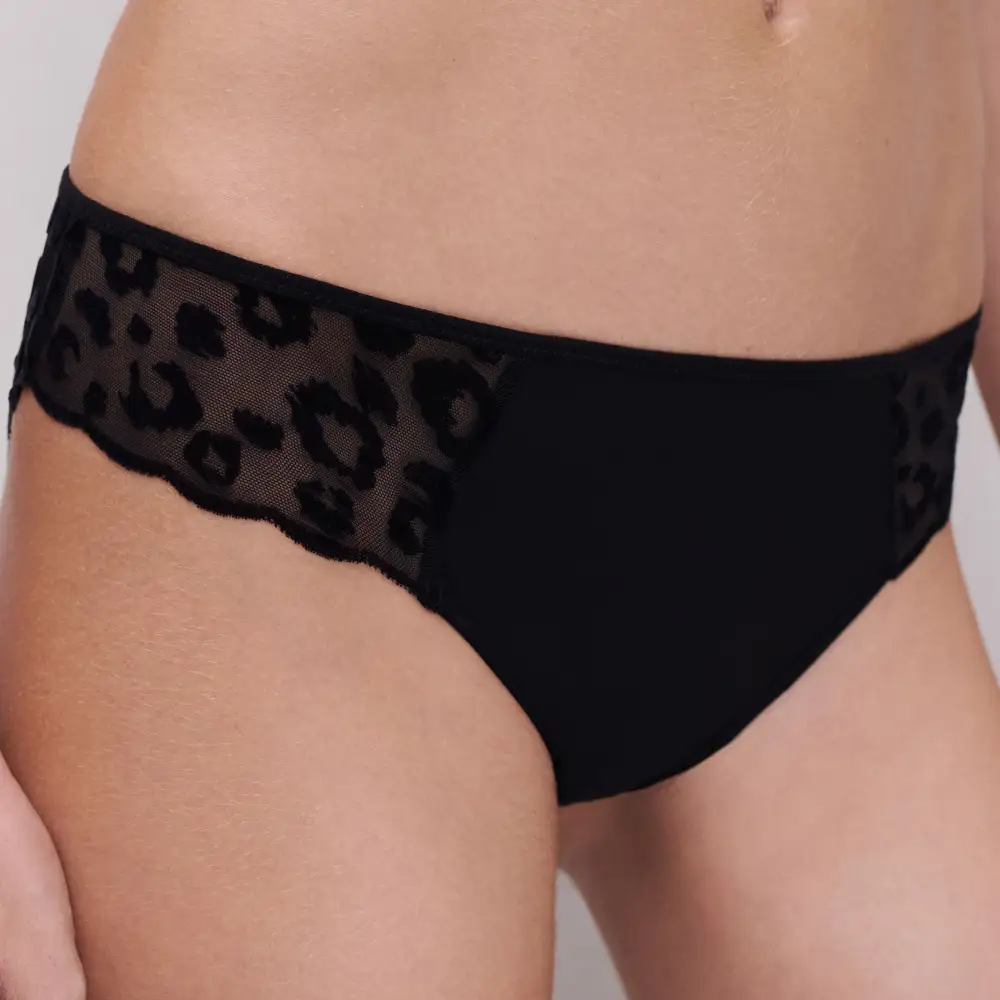 Women's High Cut Seamless Elastic Waistband Mesh Sheer Detail Microfiber Animal Print Stretch Fit Bikini Panty