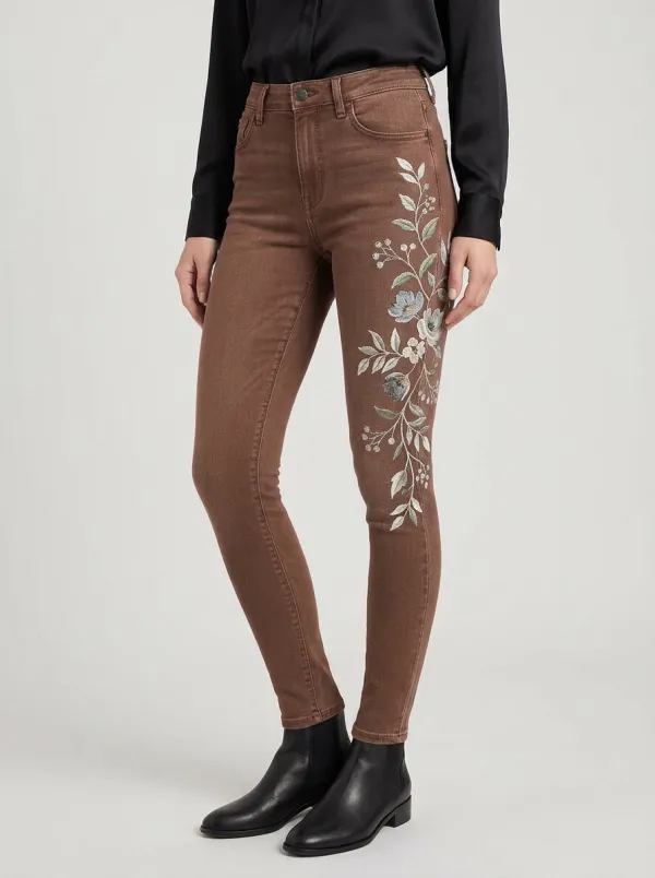 Women's Ridge Floral Botanical Embroidered Graphic Slim Jeans