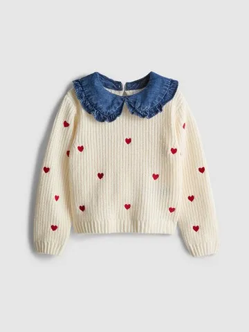 1-9yrs | Heart Embroidered Collared Jumper
