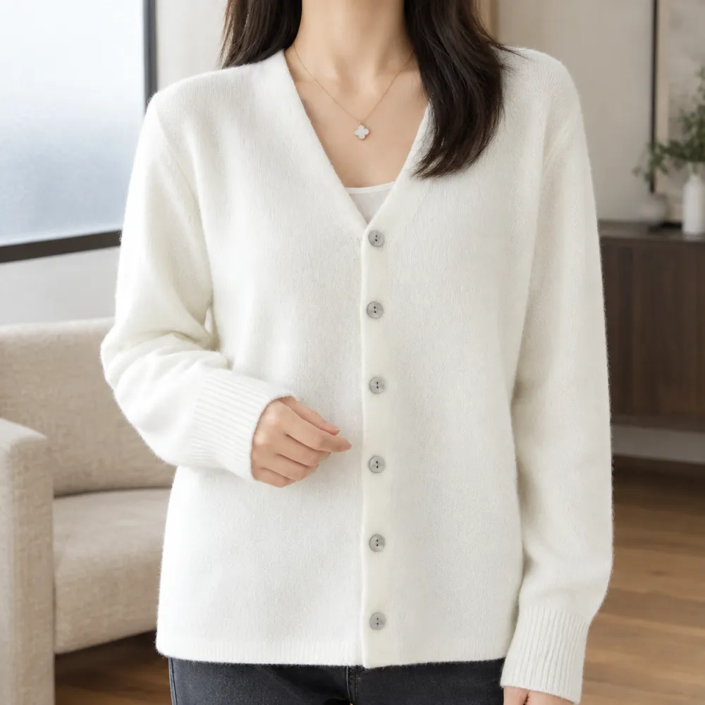 V-Neck Soft Knit Straight Fit Cardigan