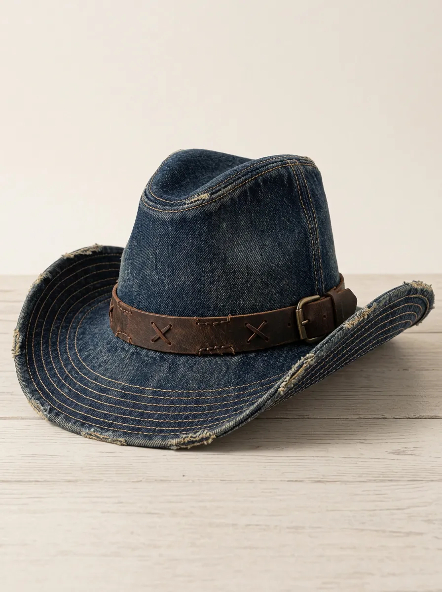 Everyday Leather Look Curved Brim Weathered Look Men's Cowboy Hat