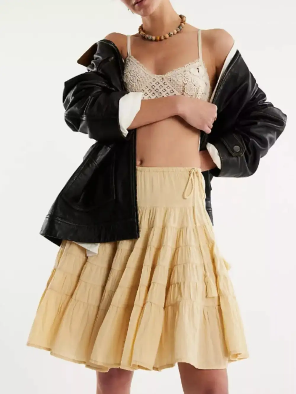 Smooth Drawstring Tiered Skirt