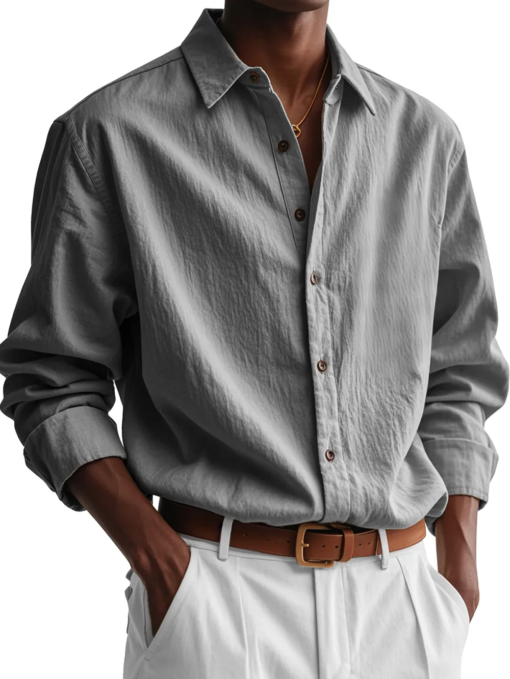 Garment Washed Pleated Front Shirt
