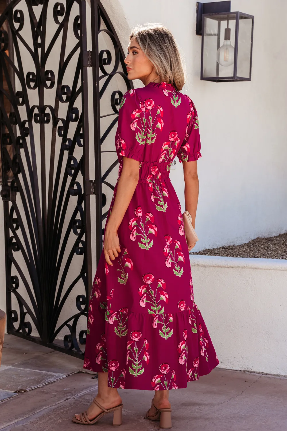 Red Floral Ruffle Maxi Dress