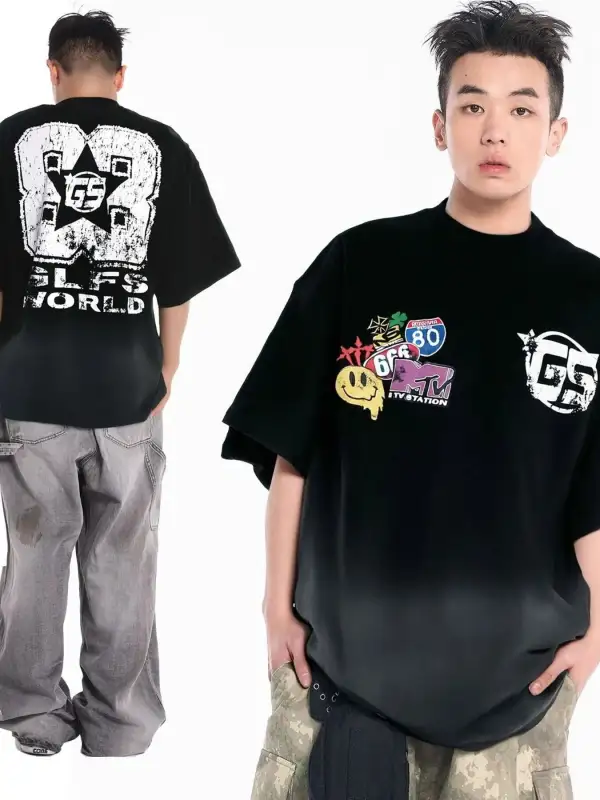 Textured Graphic Crew Neck Oversized Tee