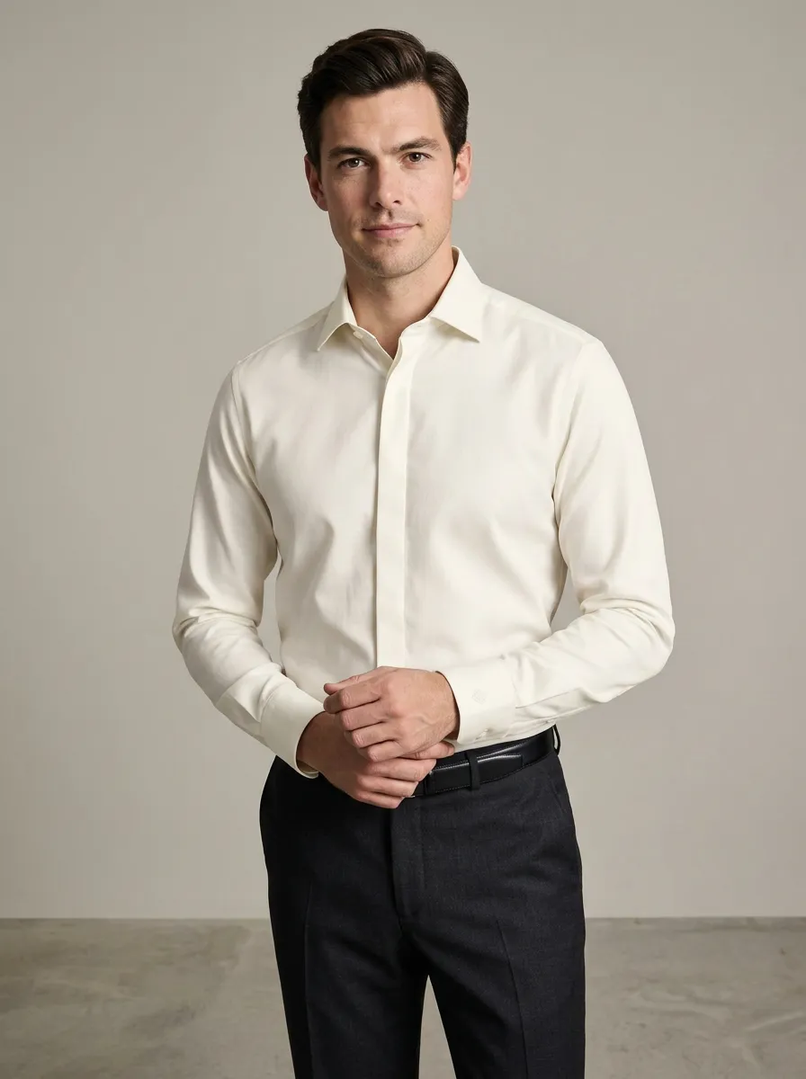 Men's Non-Iron Cotton Solid Color Long Sleeve Dress Shirt