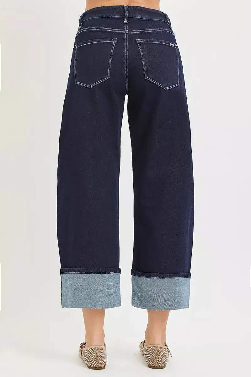 Cuffed Hem Barrel Leg Jeans