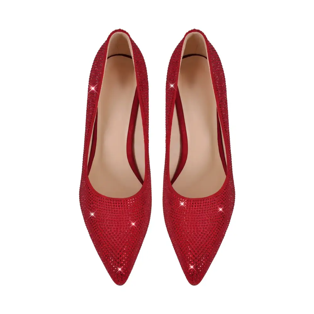 Rhinestone Pointed Toe Mid Heel Pumps