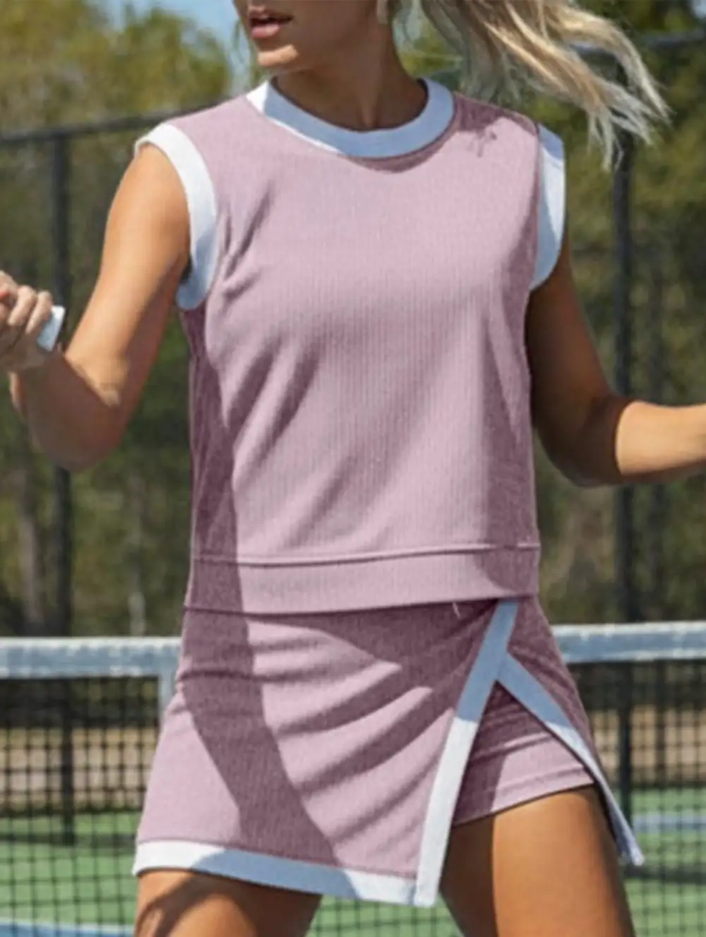 Block Slit Sport Tank Top Set