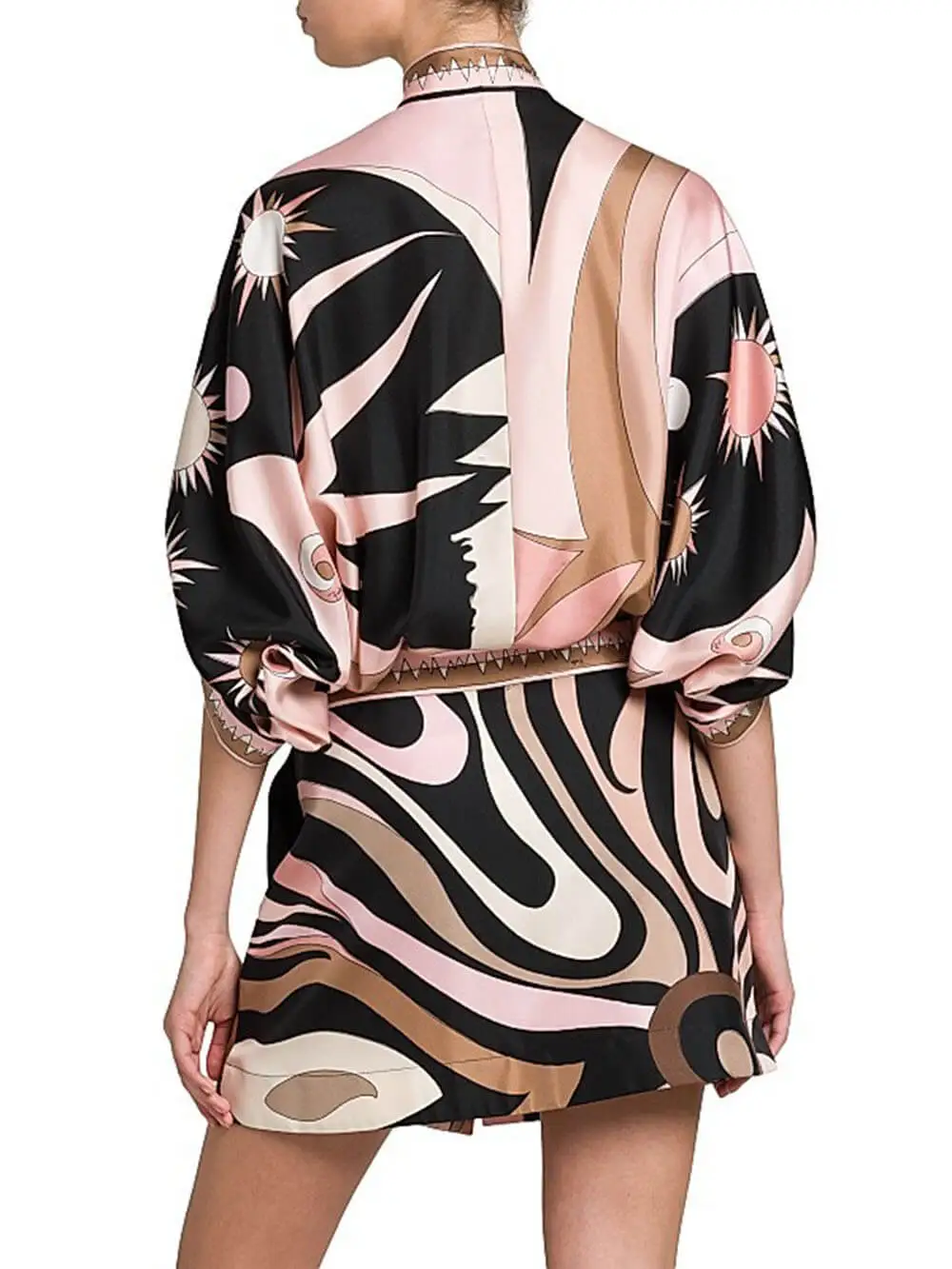 Unique Printed Batwing Sleeve Button Mini Dress