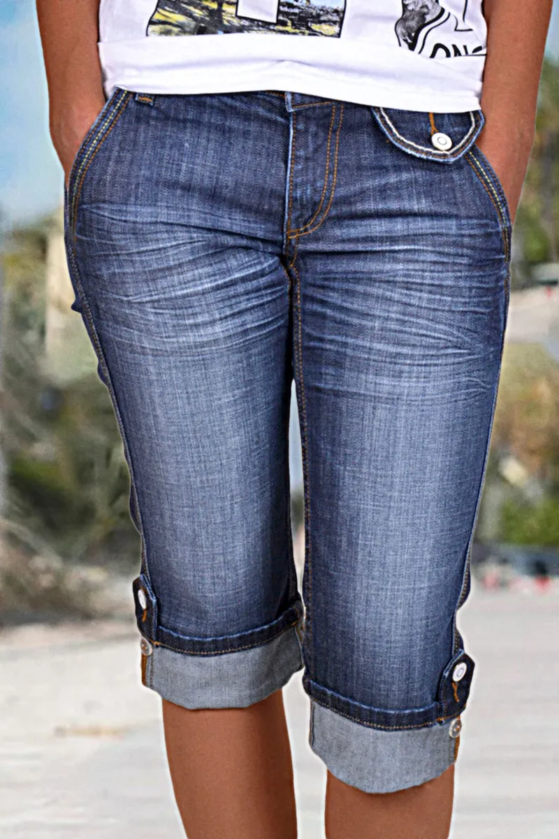 Vintage Rolled Hem Slant Pocket Capri Moto Jeans