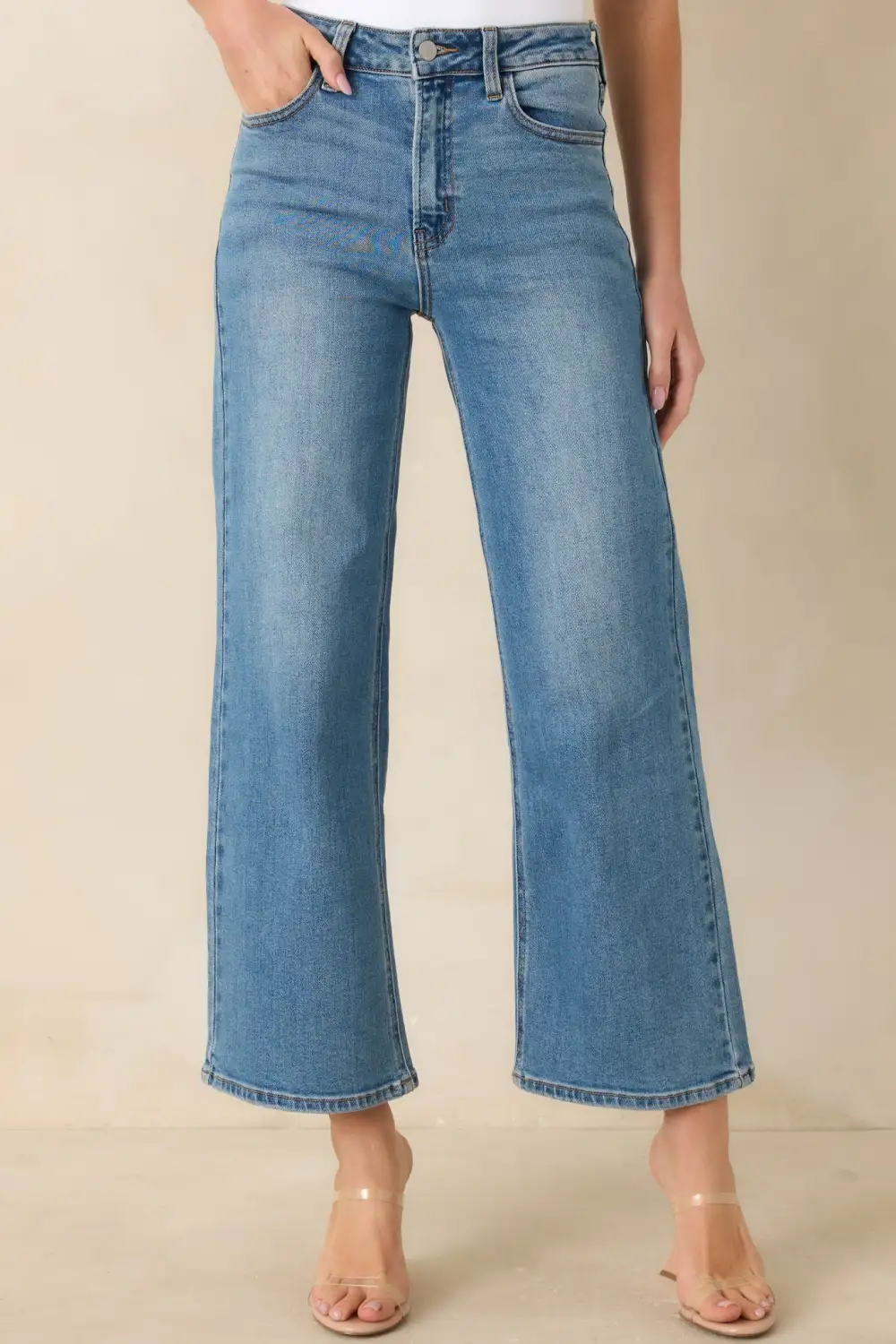 The Clouds Medium Wash Cropped Wide Leg Jeans