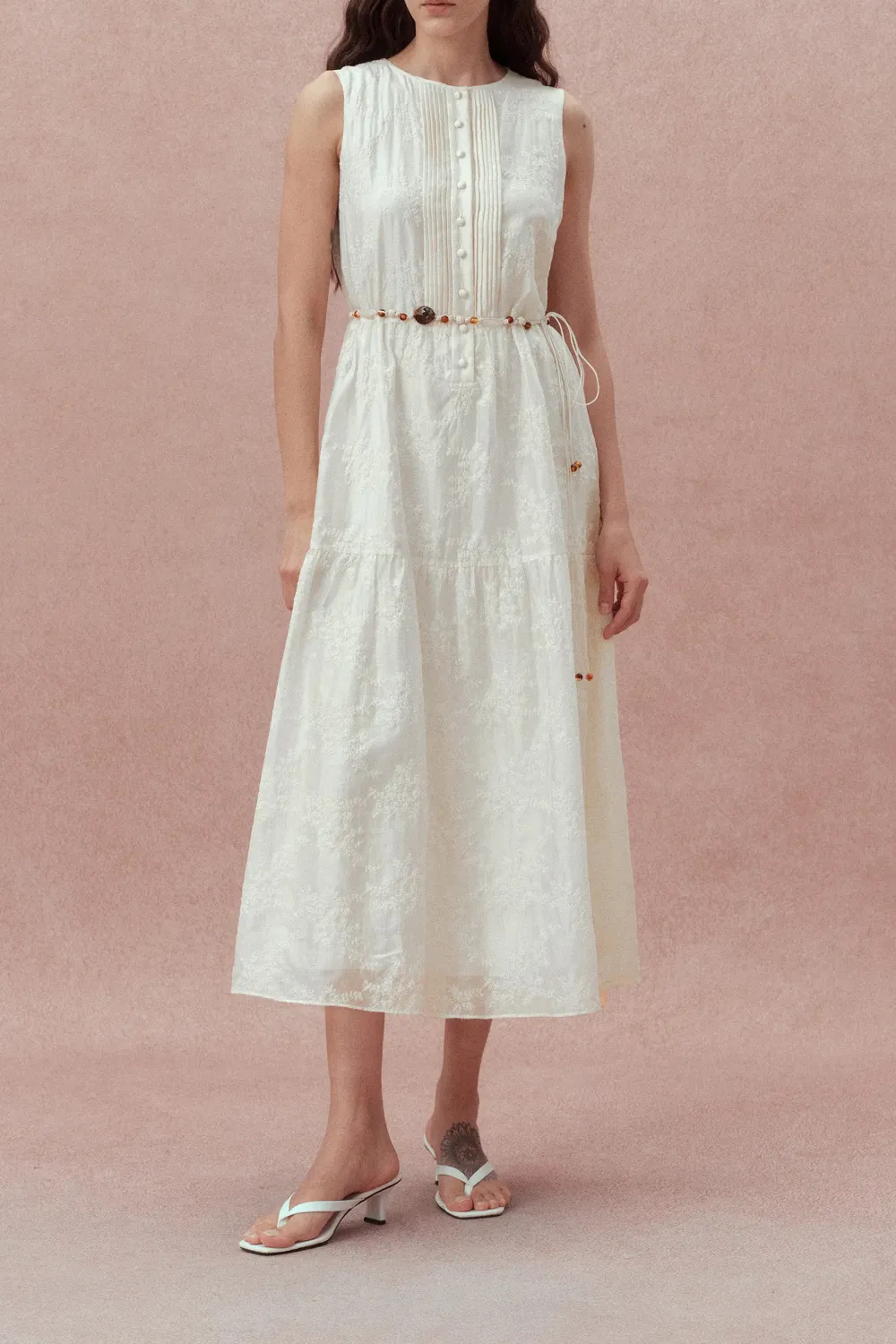 Sleeveless Embroidered Lyocell Dress