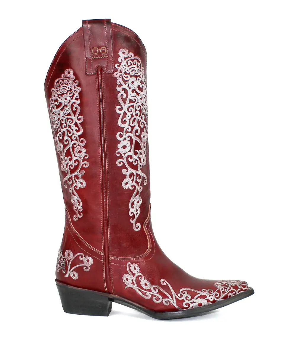 Floral-Stitched Slip-On Western Boots