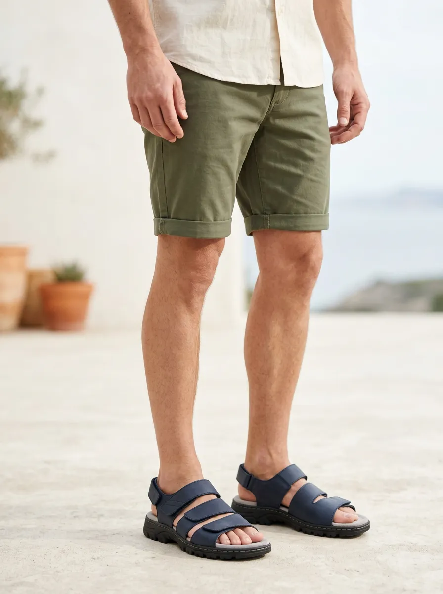 Men's Casual Summer Navy Blue Triple Strap Sandals
