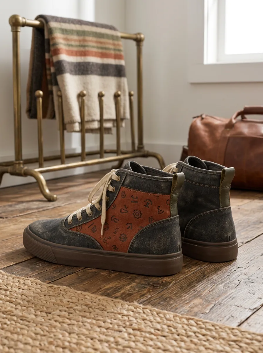 Men's Vintage Industrial Gear Pattern Printed Canvas Shoes