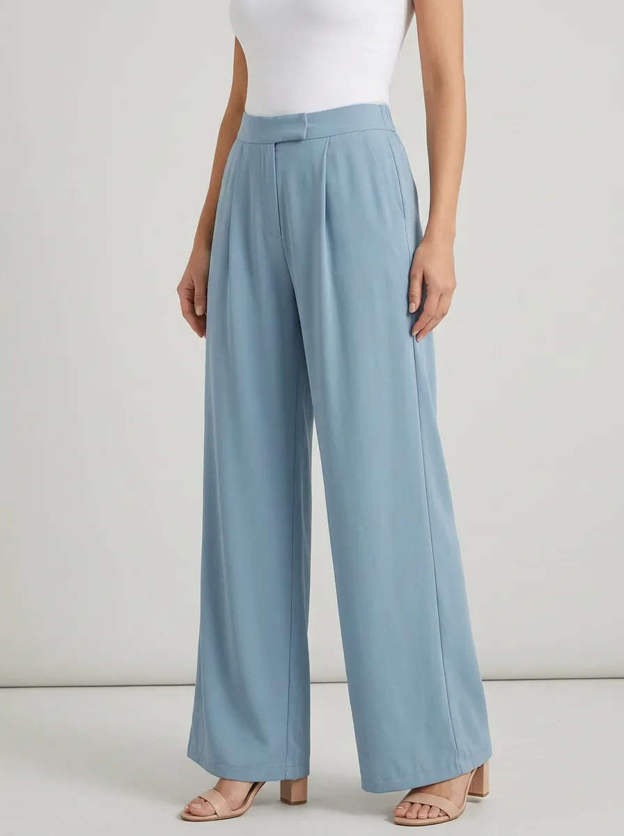 Women's Minimalist Pleated Wide-Leg Trousers