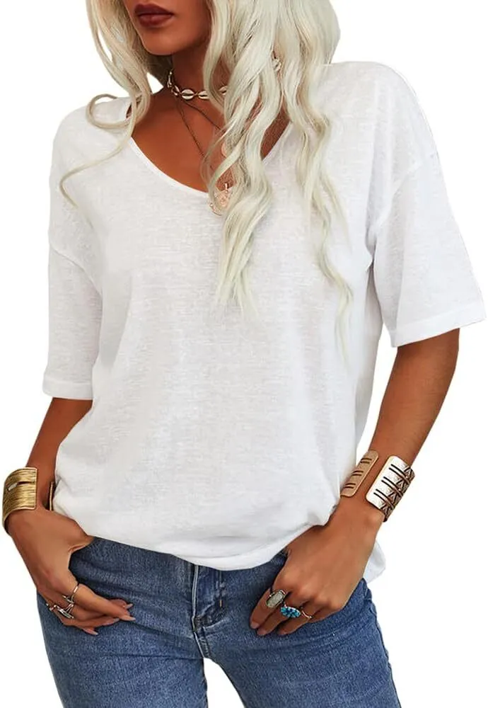 Women's Summer Casual Half Sleeve V-Neck T-Shirt Basic Top