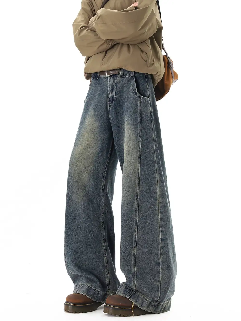 Vintage-Wash Ultra-Wide Jeans