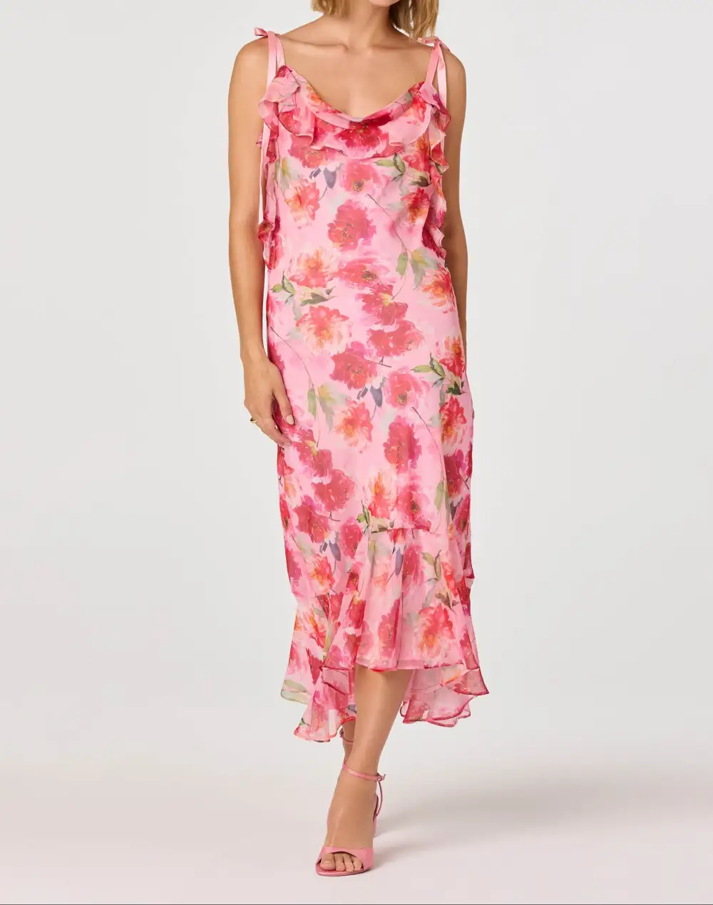 Ruffle Trim Floral Midi Dress