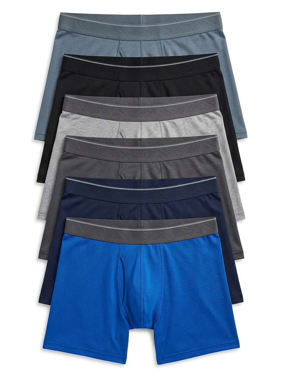 Men's Solid Pattern Breathable Mesh Breathable Mesh 6-Pack Boxer Briefs